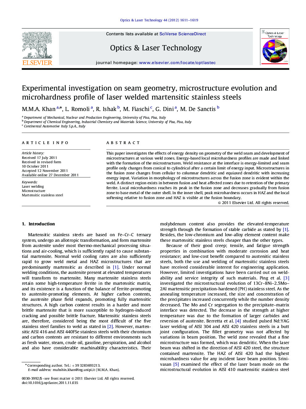 Experimental investigation on seam geometry, microstructure evolution and microhardness profile of laser welded martensitic stainless steels