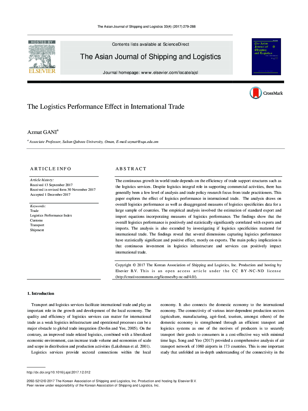 The Logistics Performance Effect in International Trade