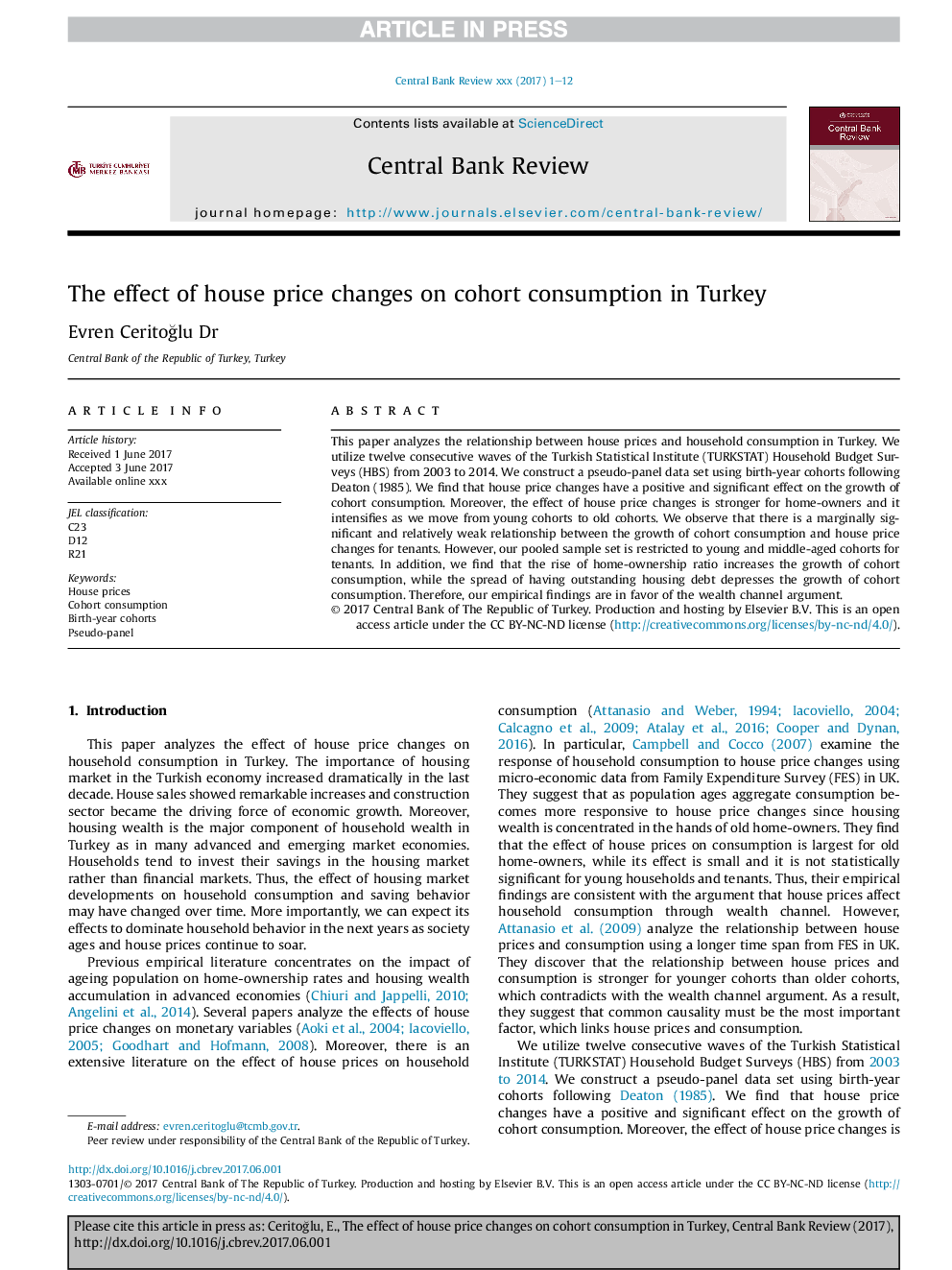 The effect of house price changes on cohort consumption in Turkey