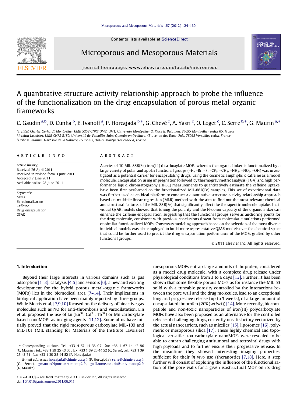 A quantitative structure activity relationship approach to probe the influence of the functionalization on the drug encapsulation of porous metal-organic frameworks