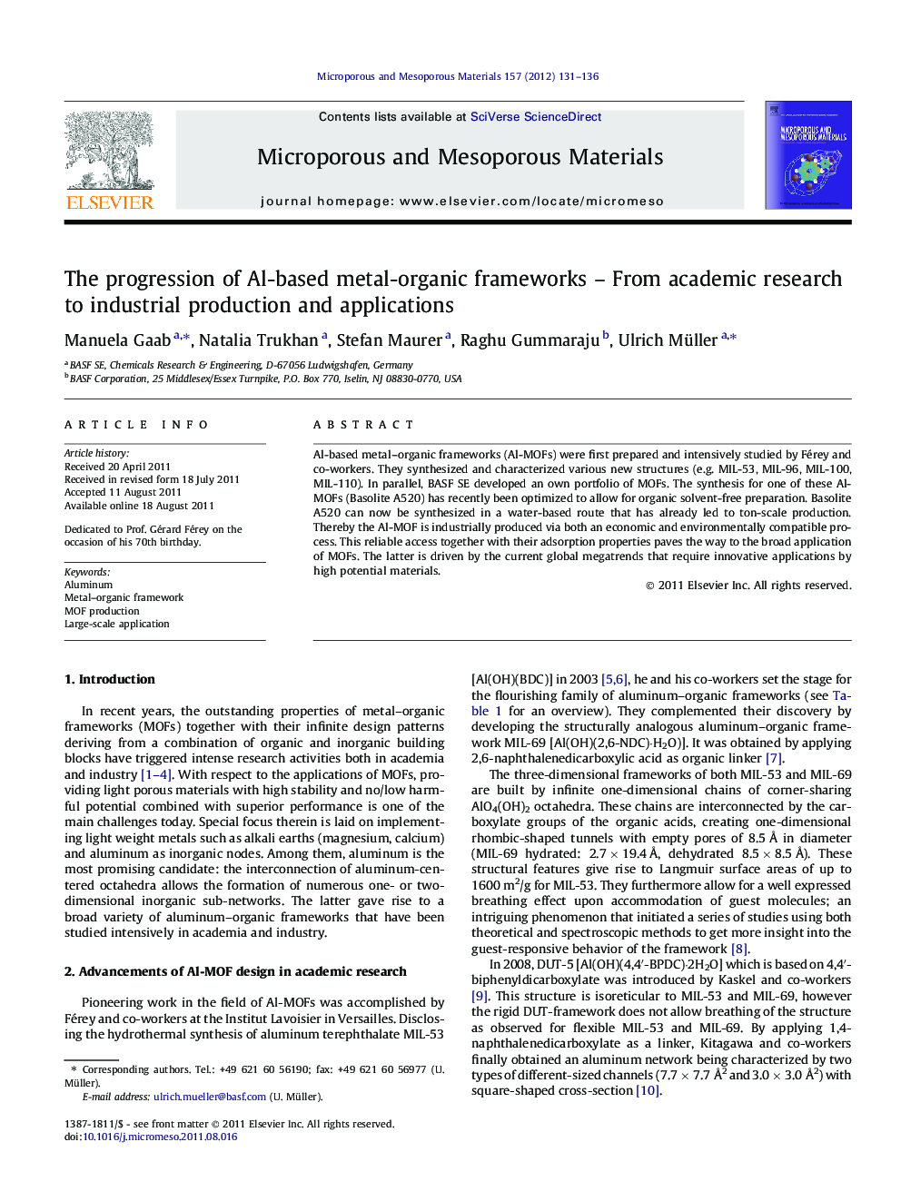 The progression of Al-based metal-organic frameworks – From academic research to industrial production and applications