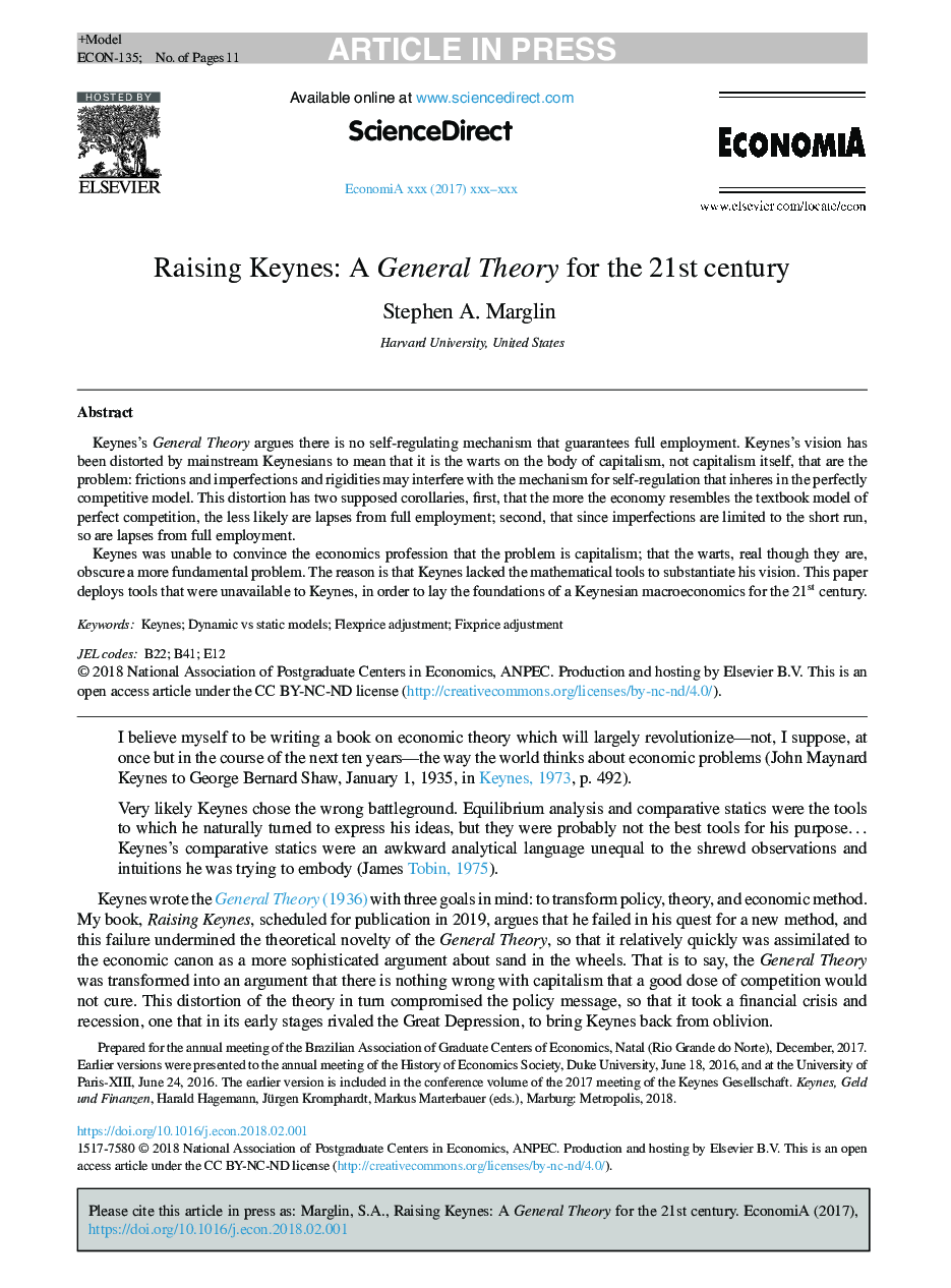 Raising Keynes: A General Theory for the 21st century