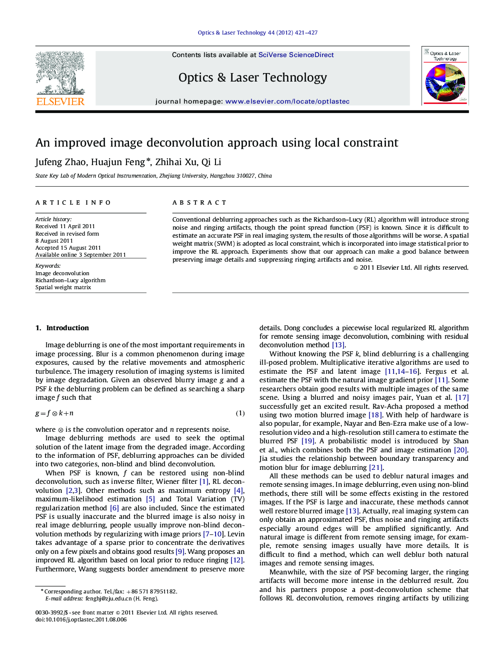 An improved image deconvolution approach using local constraint