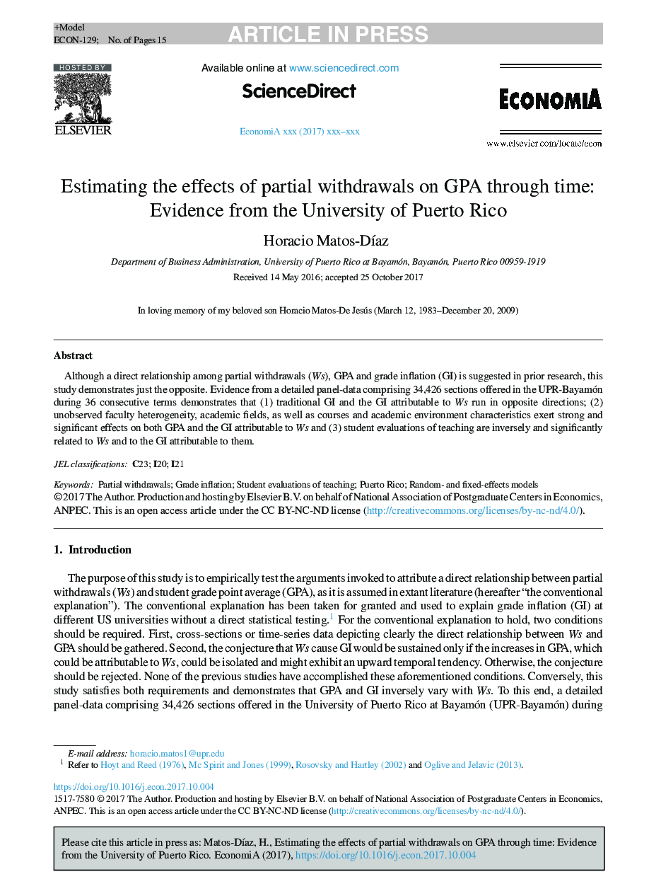 Estimating the effects of partial withdrawals on GPA through time: Evidence from the University of Puerto Rico