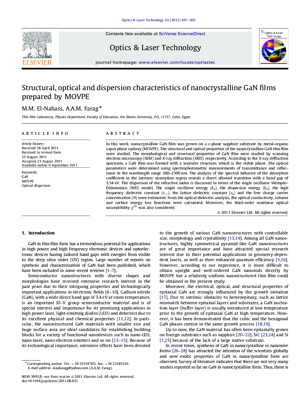 Structural, optical and dispersion characteristics of nanocrystalline GaN films prepared by MOVPE