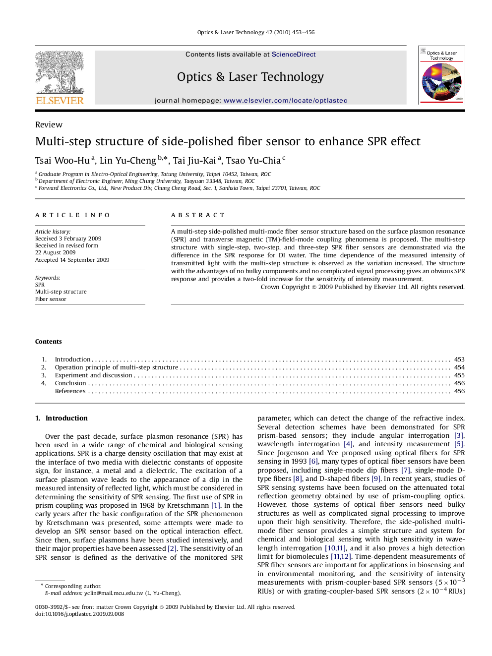 Multi-step structure of side-polished fiber sensor to enhance SPR effect