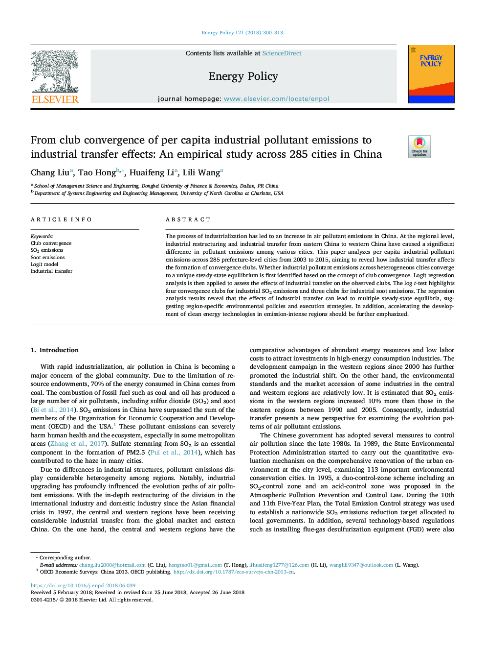 From club convergence of per capita industrial pollutant emissions to industrial transfer effects: An empirical study across 285 cities in China