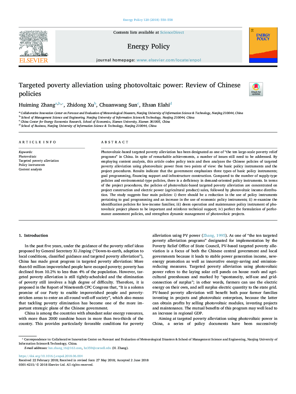 Targeted poverty alleviation using photovoltaic power: Review of Chinese policies