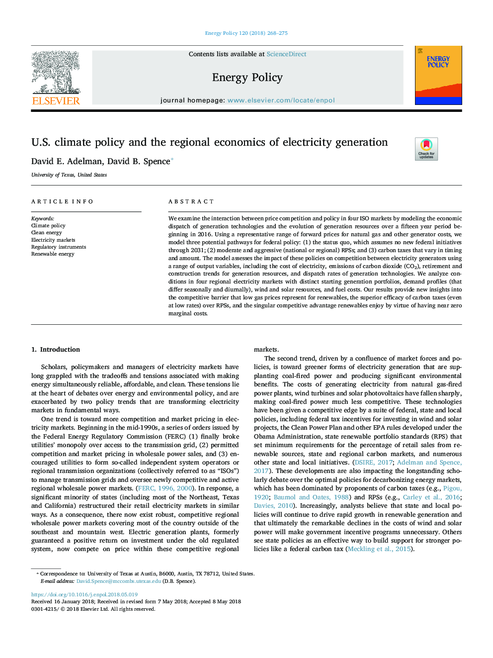 U.S. climate policy and the regional economics of electricity generation