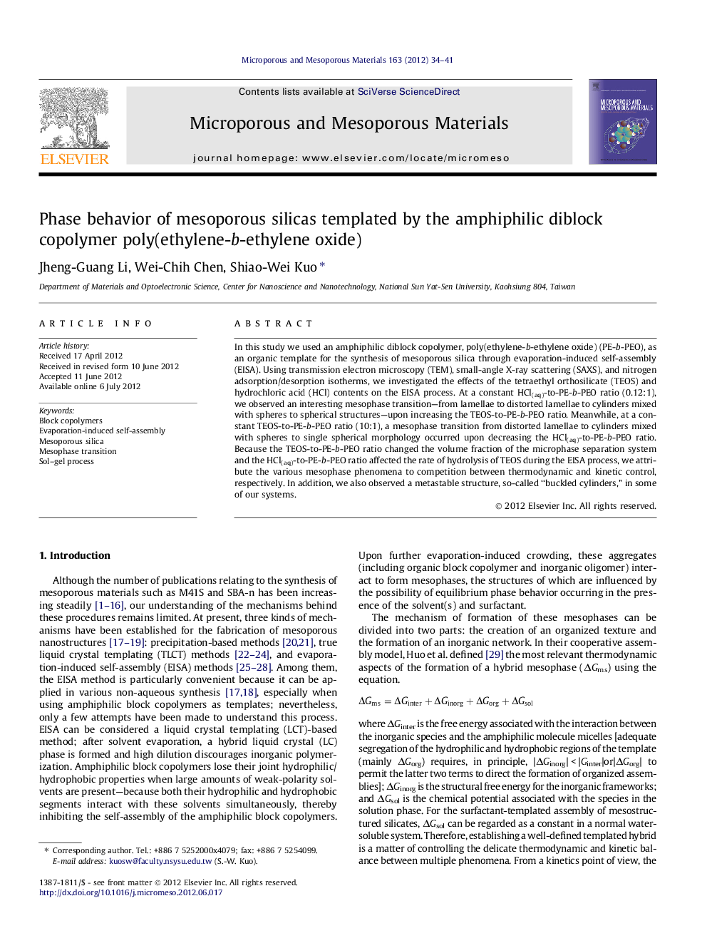 Phase behavior of mesoporous silicas templated by the amphiphilic diblock copolymer poly(ethylene-b-ethylene oxide)