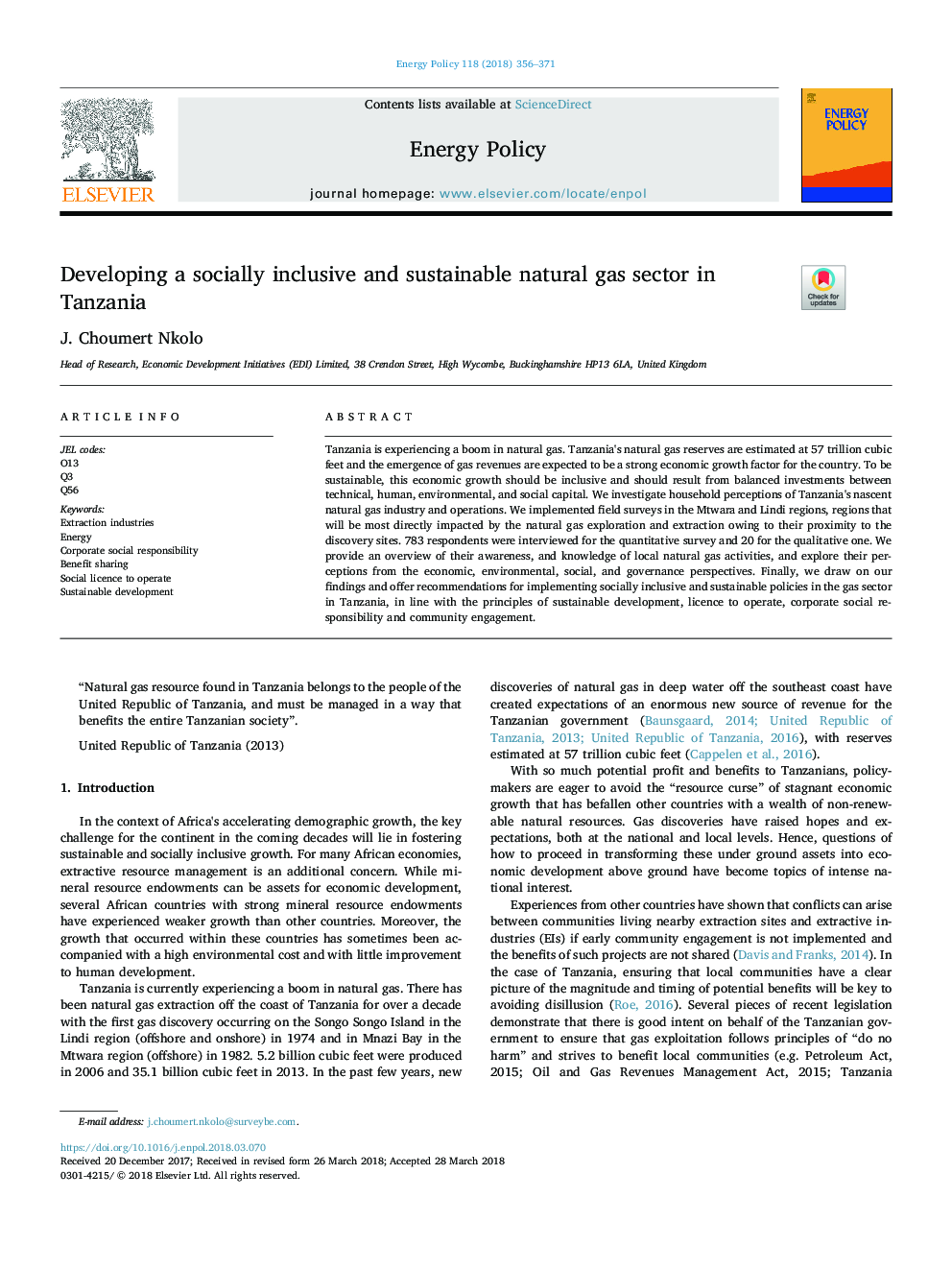 Developing a socially inclusive and sustainable natural gas sector in Tanzania