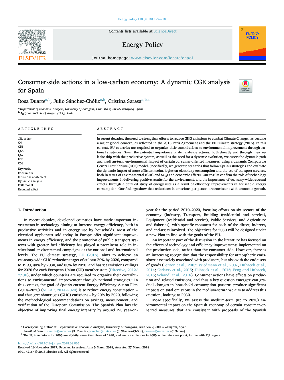 Consumer-side actions in a low-carbon economy: A dynamic CGE analysis for Spain