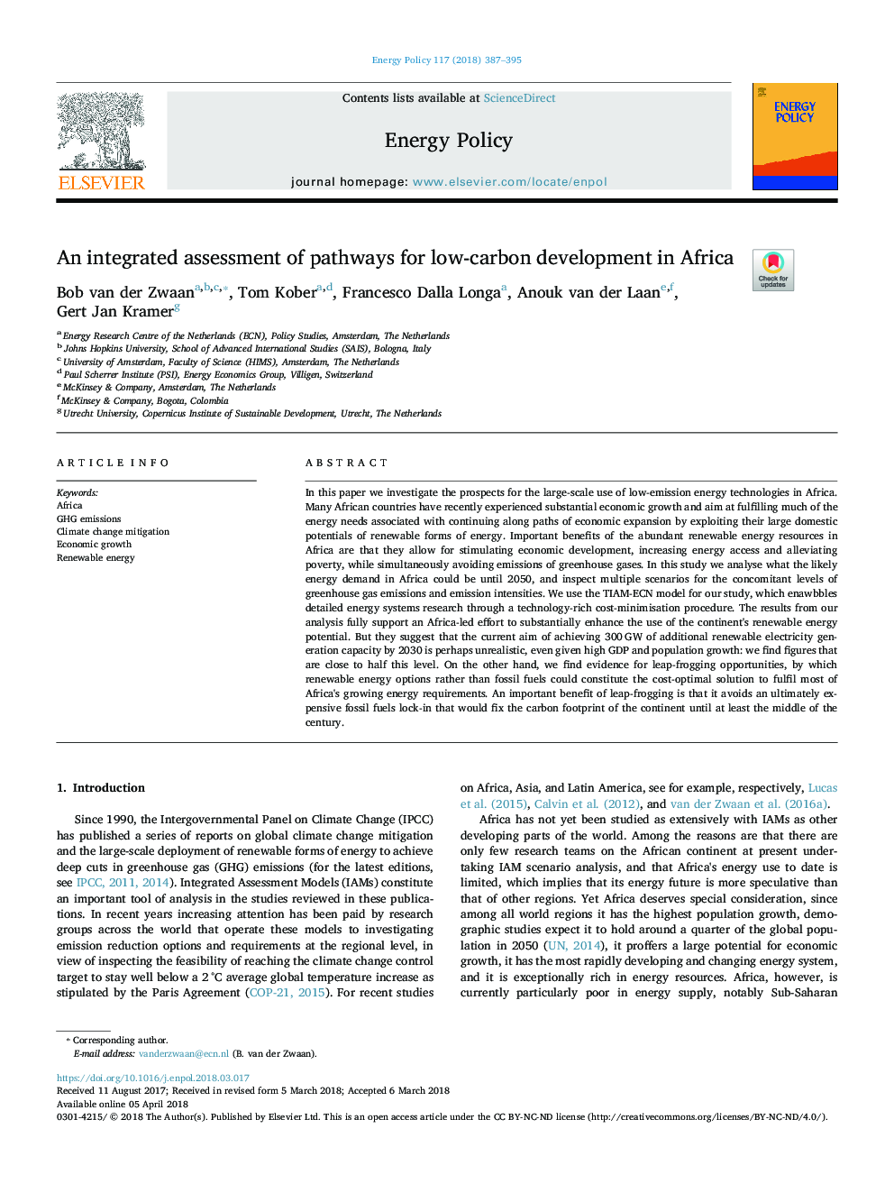 An integrated assessment of pathways for low-carbon development in Africa