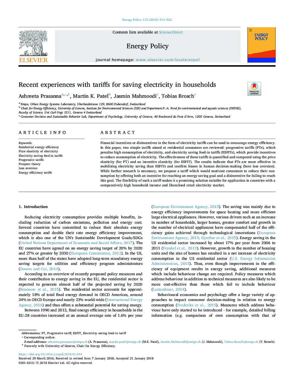 Recent experiences with tariffs for saving electricity in households