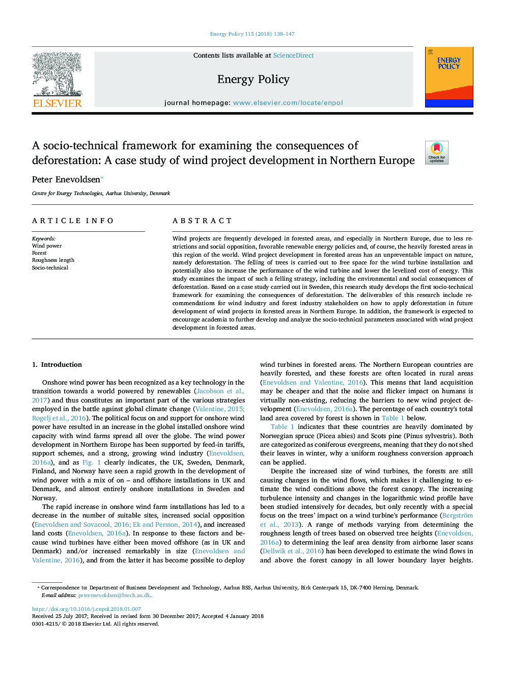 A socio-technical framework for examining the consequences of deforestation: A case study of wind project development in Northern Europe