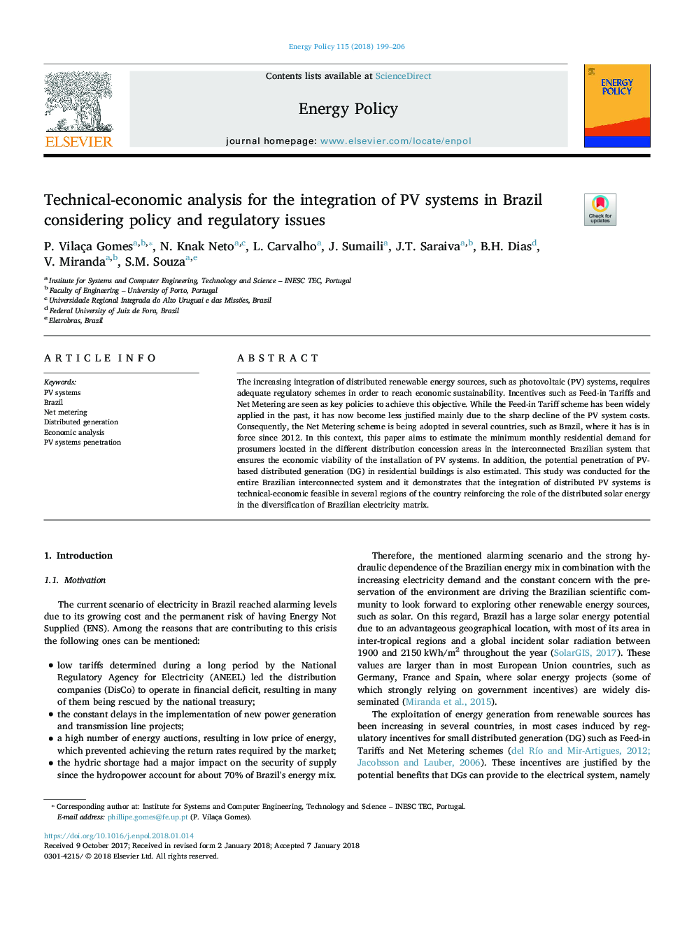 Technical-economic analysis for the integration of PV systems in Brazil considering policy and regulatory issues