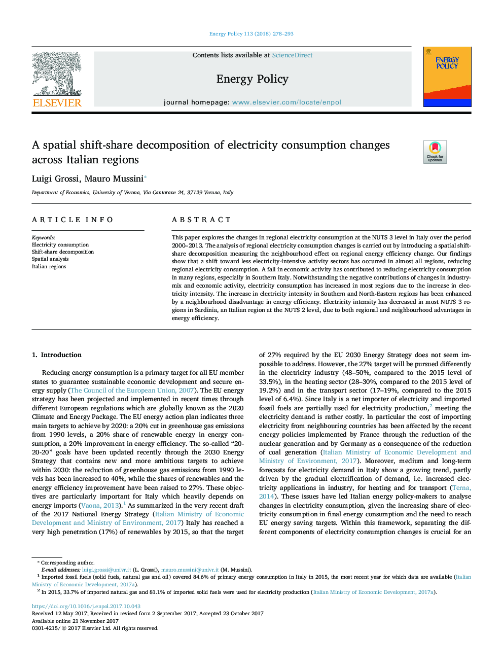 A spatial shift-share decomposition of electricity consumption changes across Italian regions