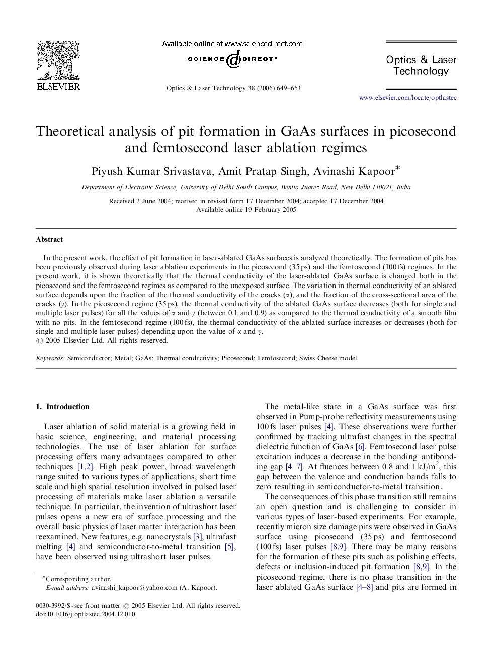 Theoretical analysis of pit formation in GaAs surfaces in picosecond and femtosecond laser ablation regimes