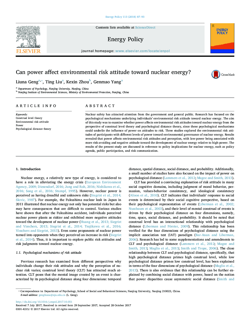 Can power affect environmental risk attitude toward nuclear energy?