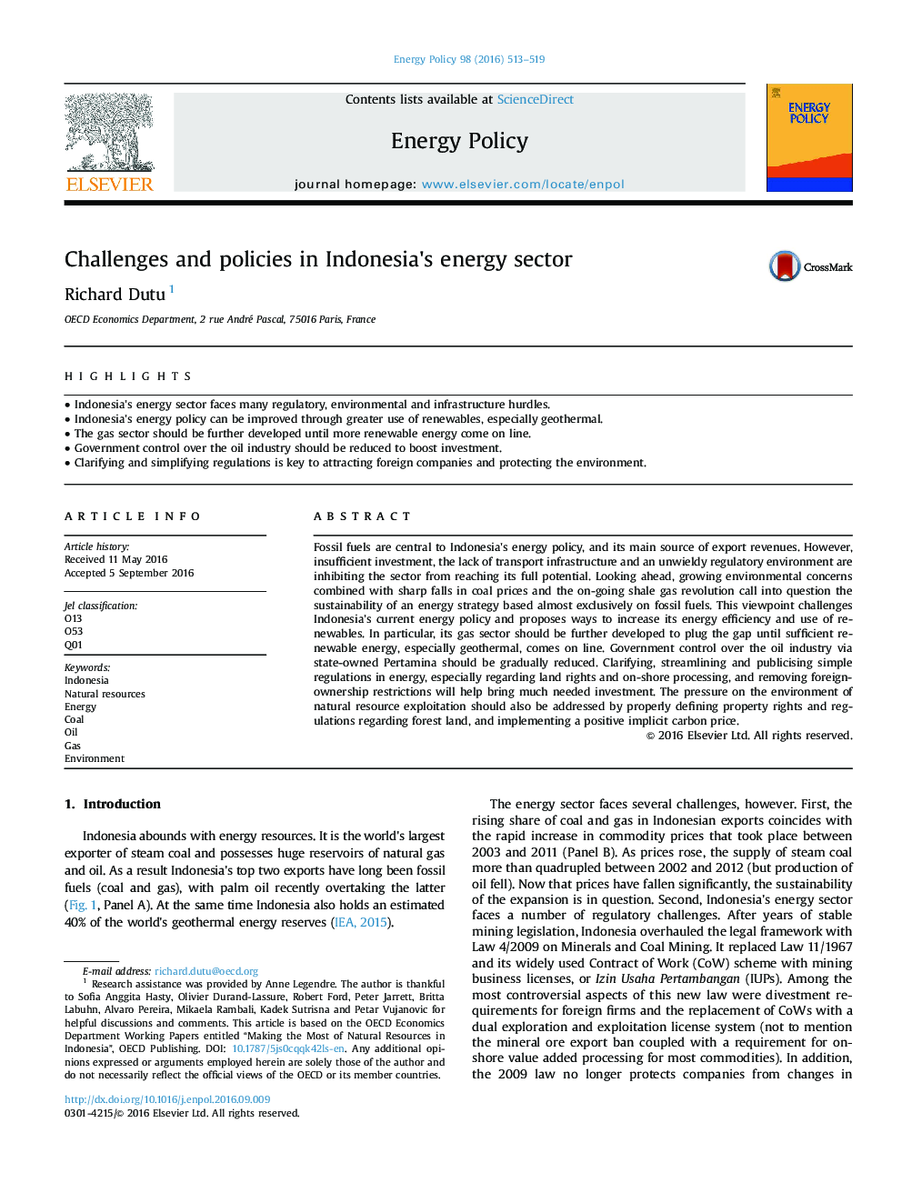 Challenges and policies in Indonesia's energy sector