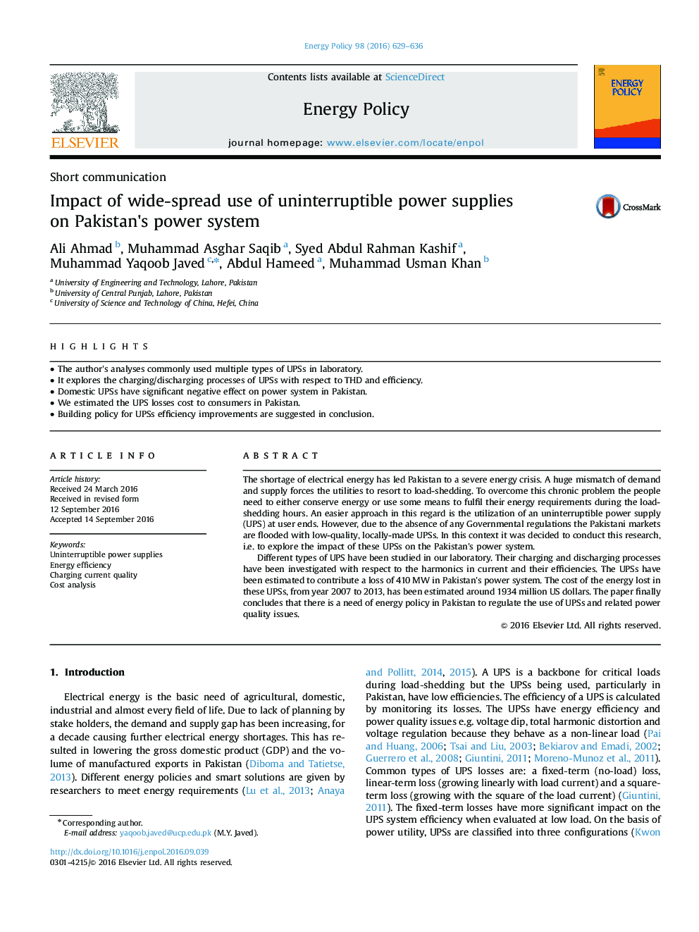 Impact of wide-spread use of uninterruptible power supplies on Pakistan's power system