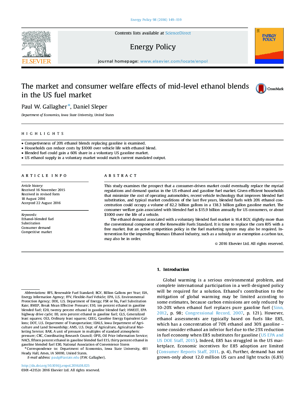 The market and consumer welfare effects of mid-level ethanol blends in the US fuel market