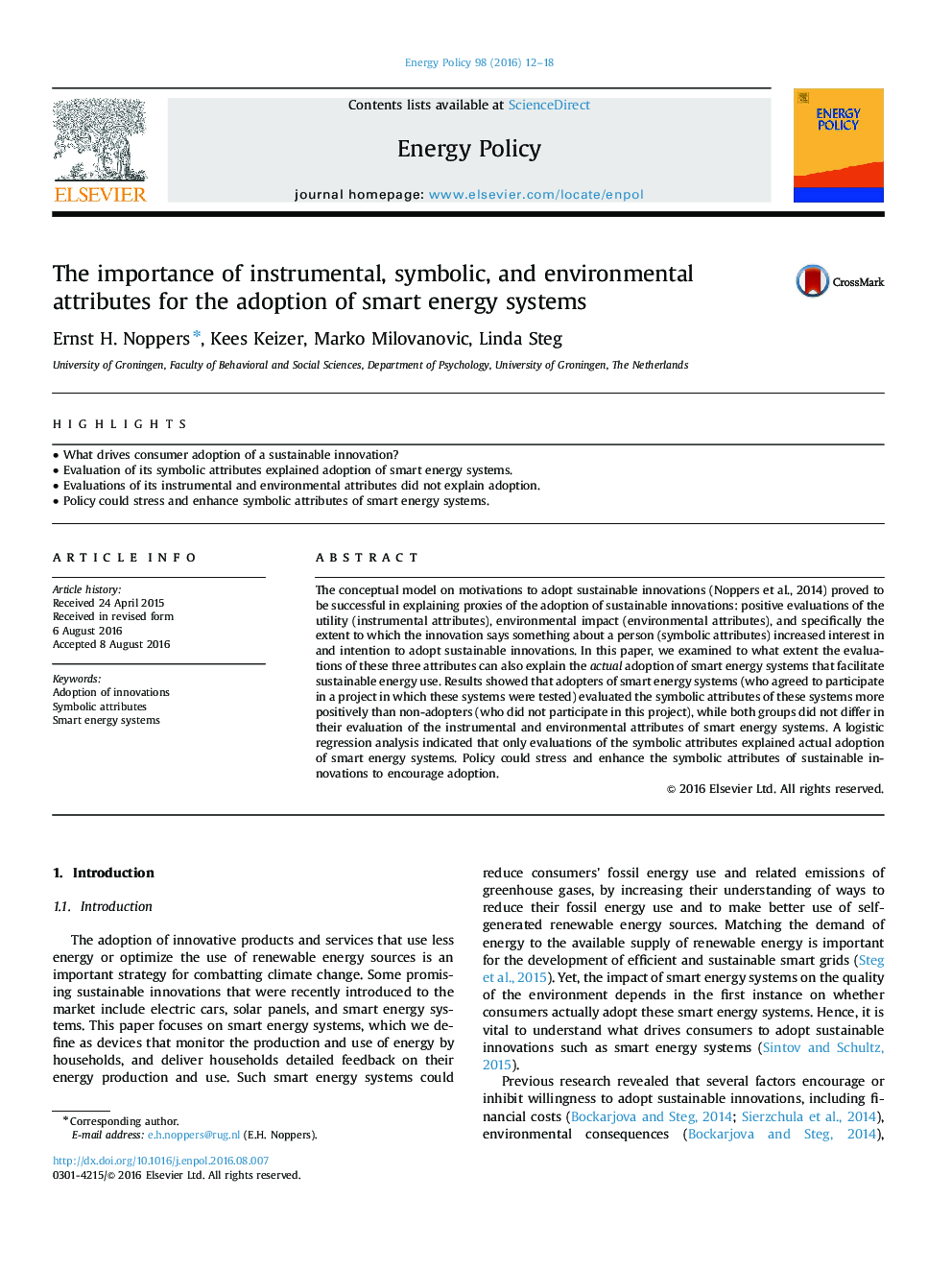 The importance of instrumental, symbolic, and environmental attributes for the adoption of smart energy systems