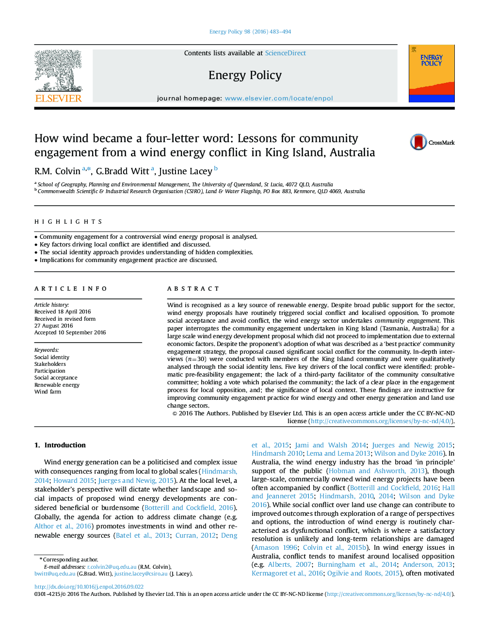 How wind became a four-letter word: Lessons for community engagement from a wind energy conflict in King Island, Australia