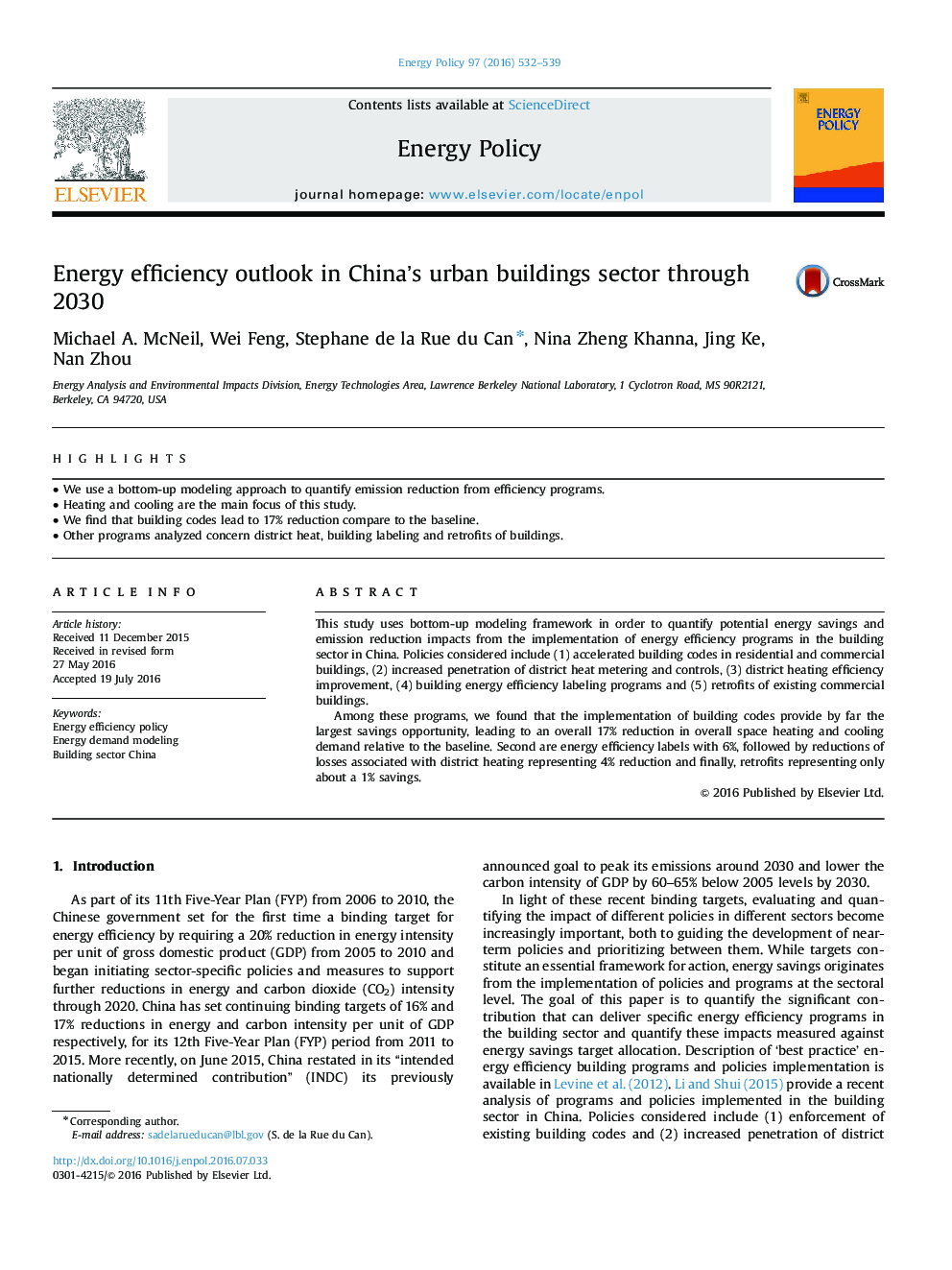 Energy efficiency outlook in China's urban buildings sector through 2030