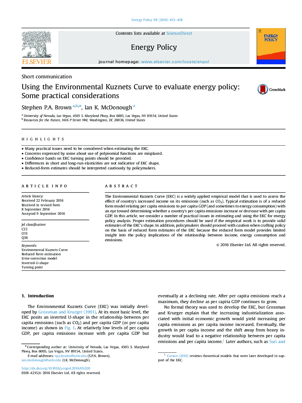 Using the Environmental Kuznets Curve to evaluate energy policy: Some practical considerations