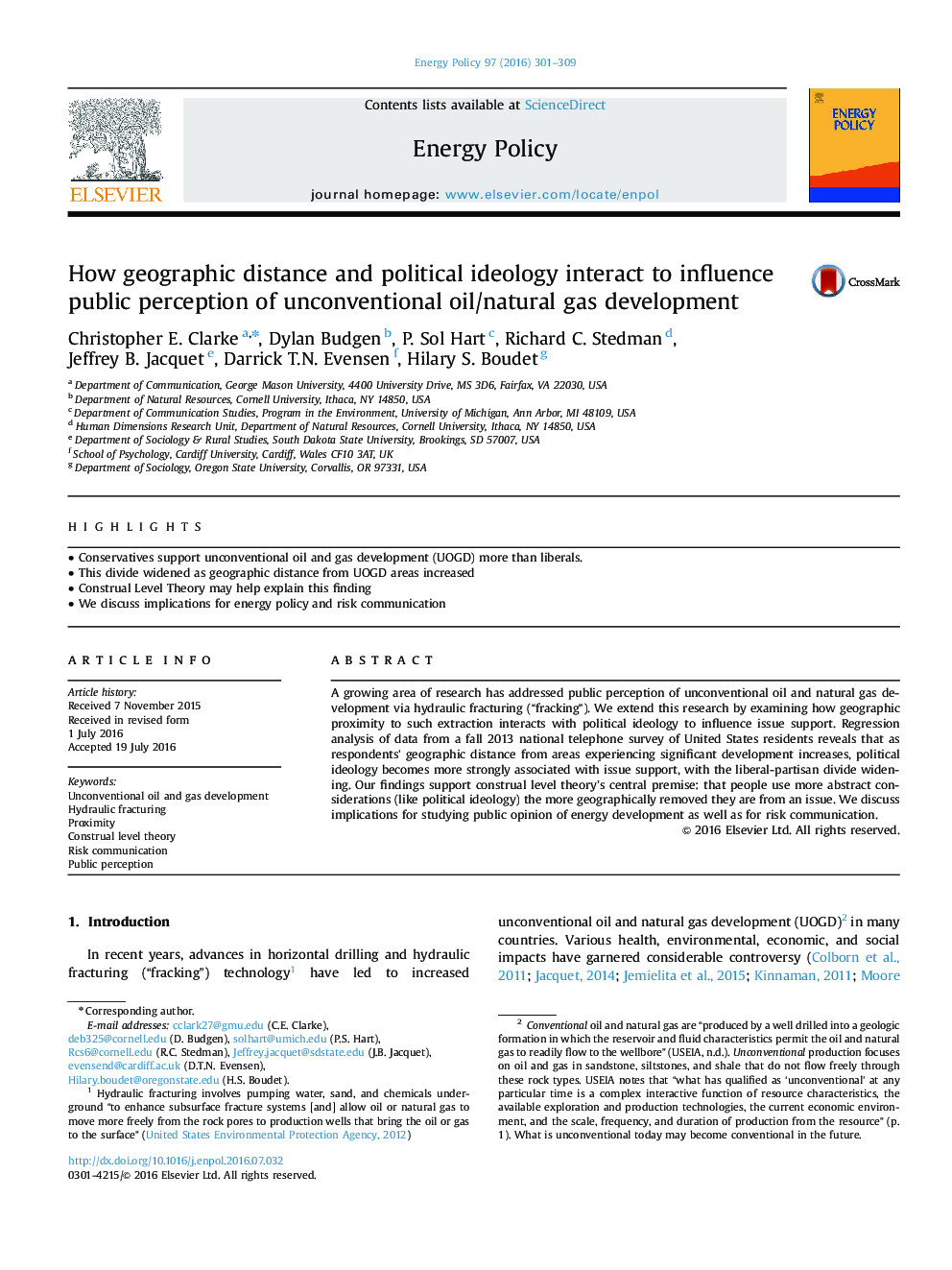 How geographic distance and political ideology interact to influence public perception of unconventional oil/natural gas development