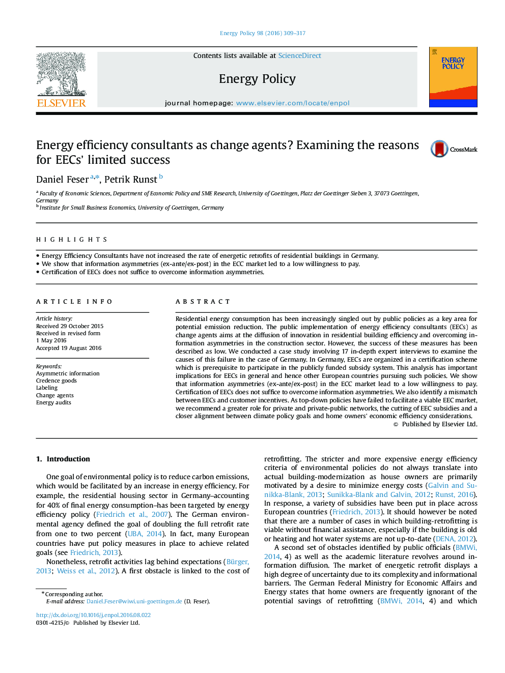 Energy efficiency consultants as change agents? Examining the reasons for EECs' limited success