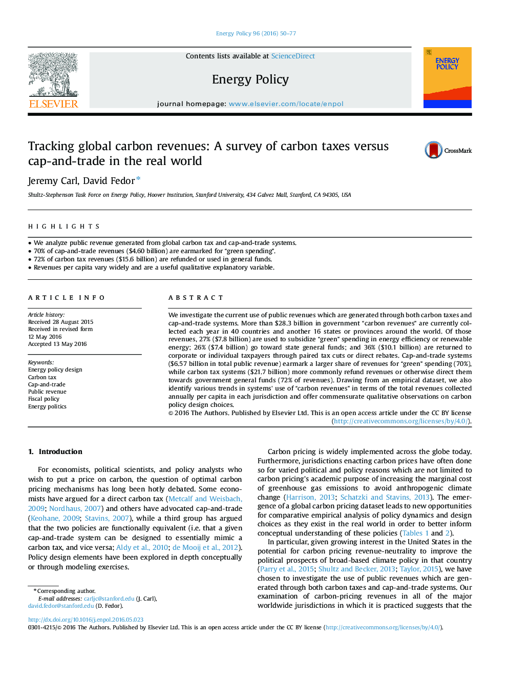 ردیابی درآمدهای کربن جهانی: بررسی مالیات های کربن علیه کلاهبرداری و تجارت در دنیای واقعی 