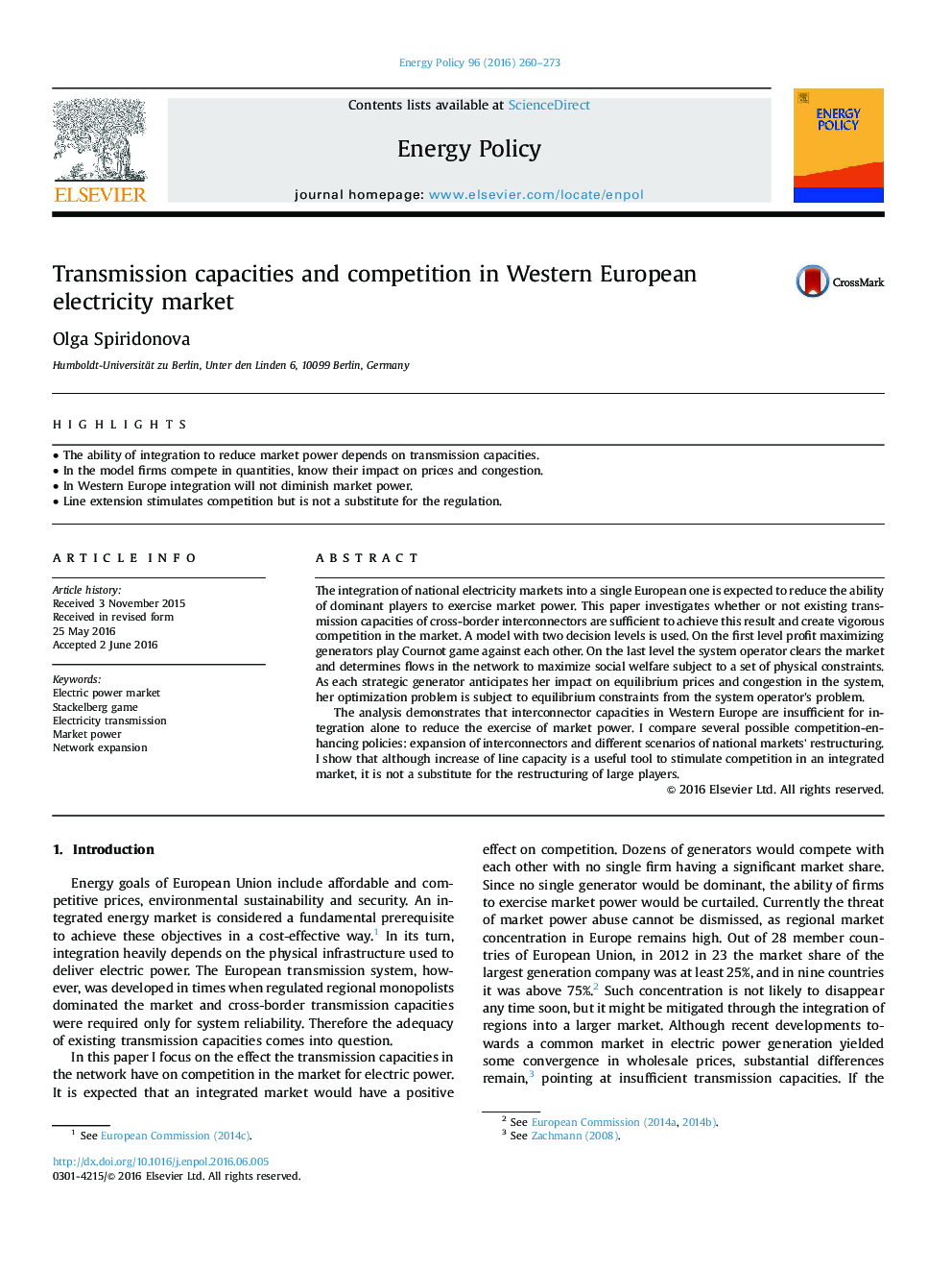 Transmission capacities and competition in Western European electricity market