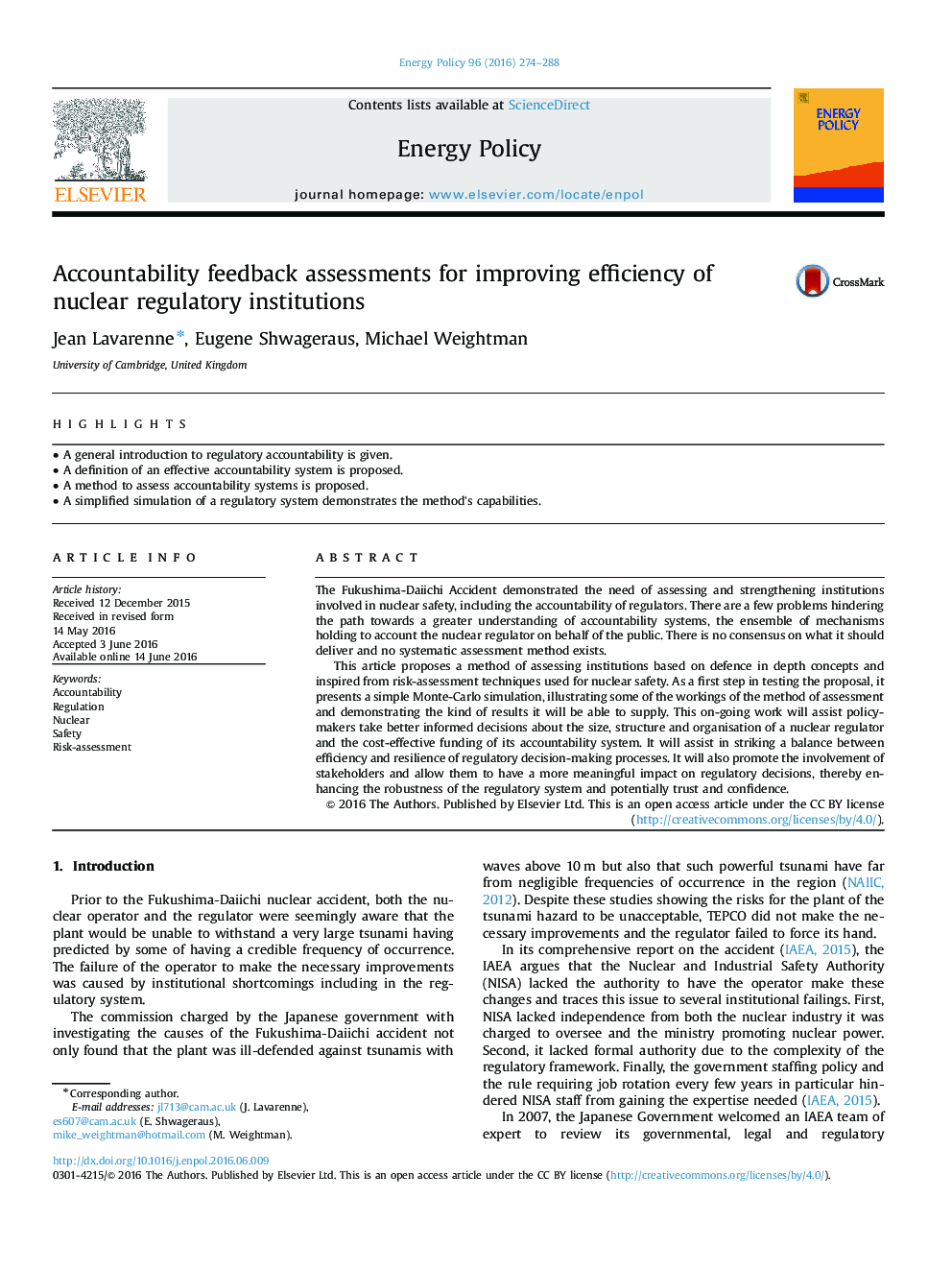 Accountability feedback assessments for improving efficiency of nuclear regulatory institutions