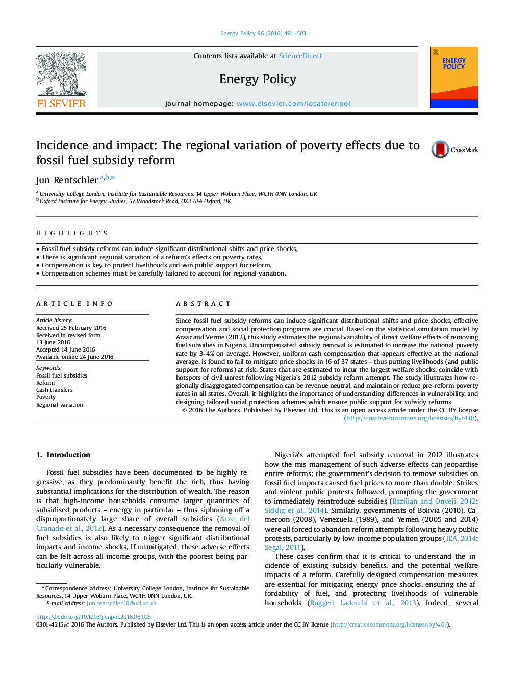 Incidence and impact: The regional variation of poverty effects due to fossil fuel subsidy reform