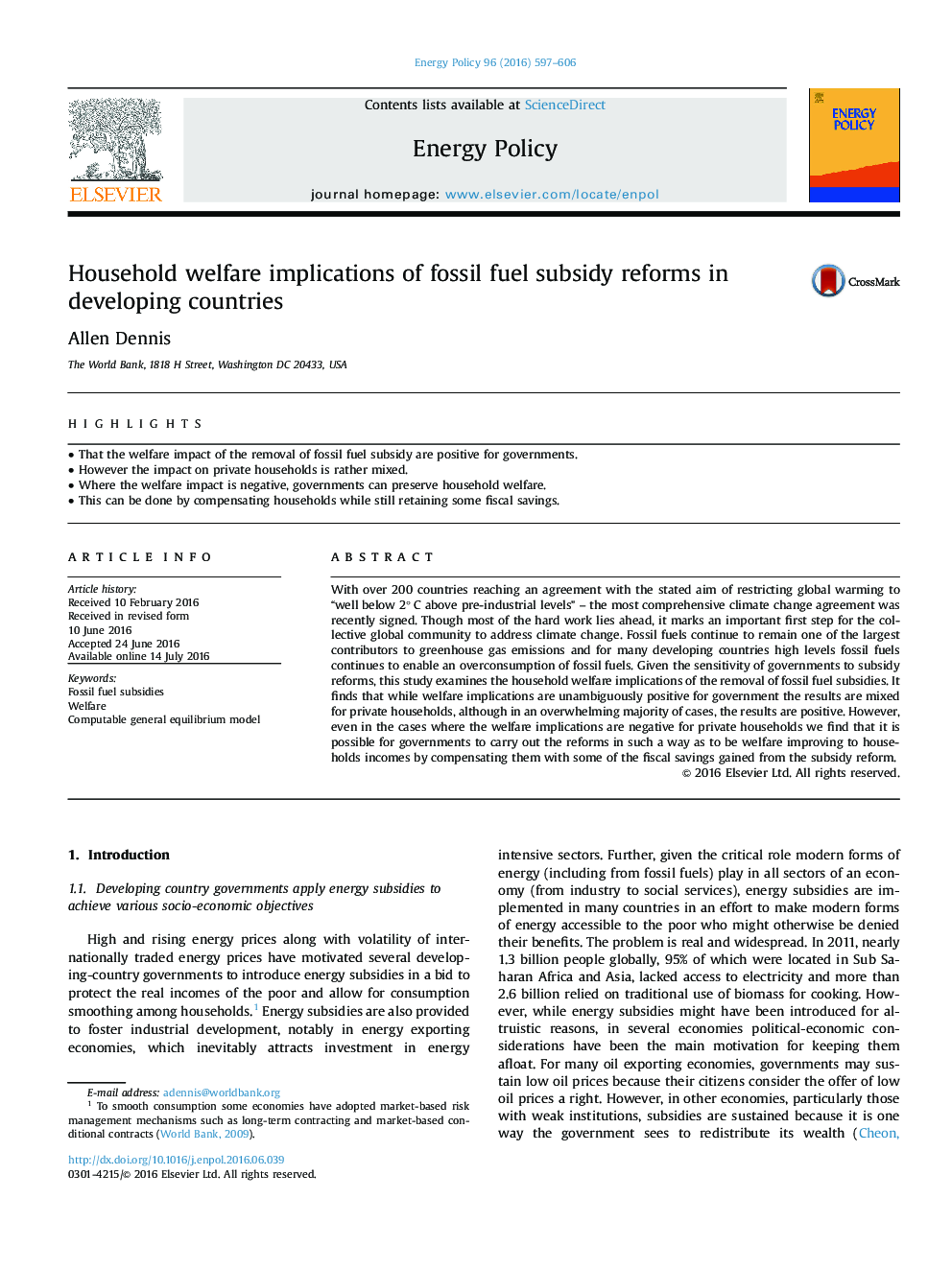 Household welfare implications of fossil fuel subsidy reforms in developing countries