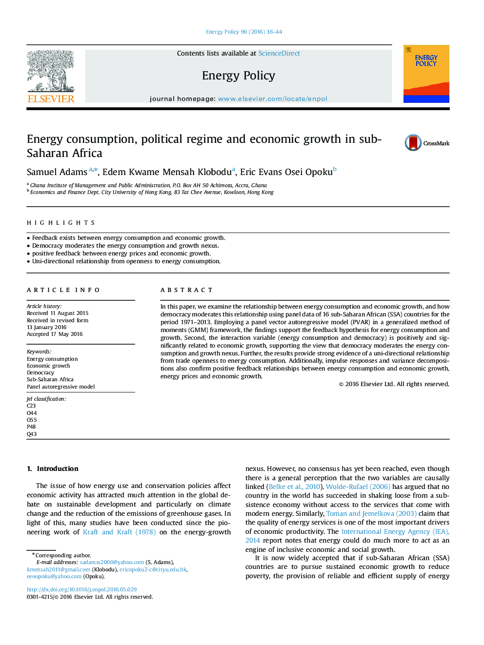 Energy consumption, political regime and economic growth in sub-Saharan Africa