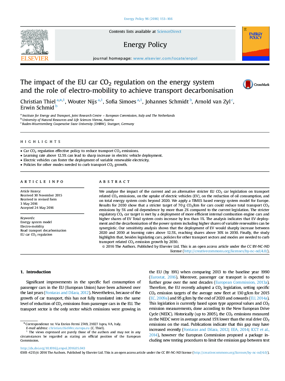 The impact of the EU car CO2 regulation on the energy system and the role of electro-mobility to achieve transport decarbonisation