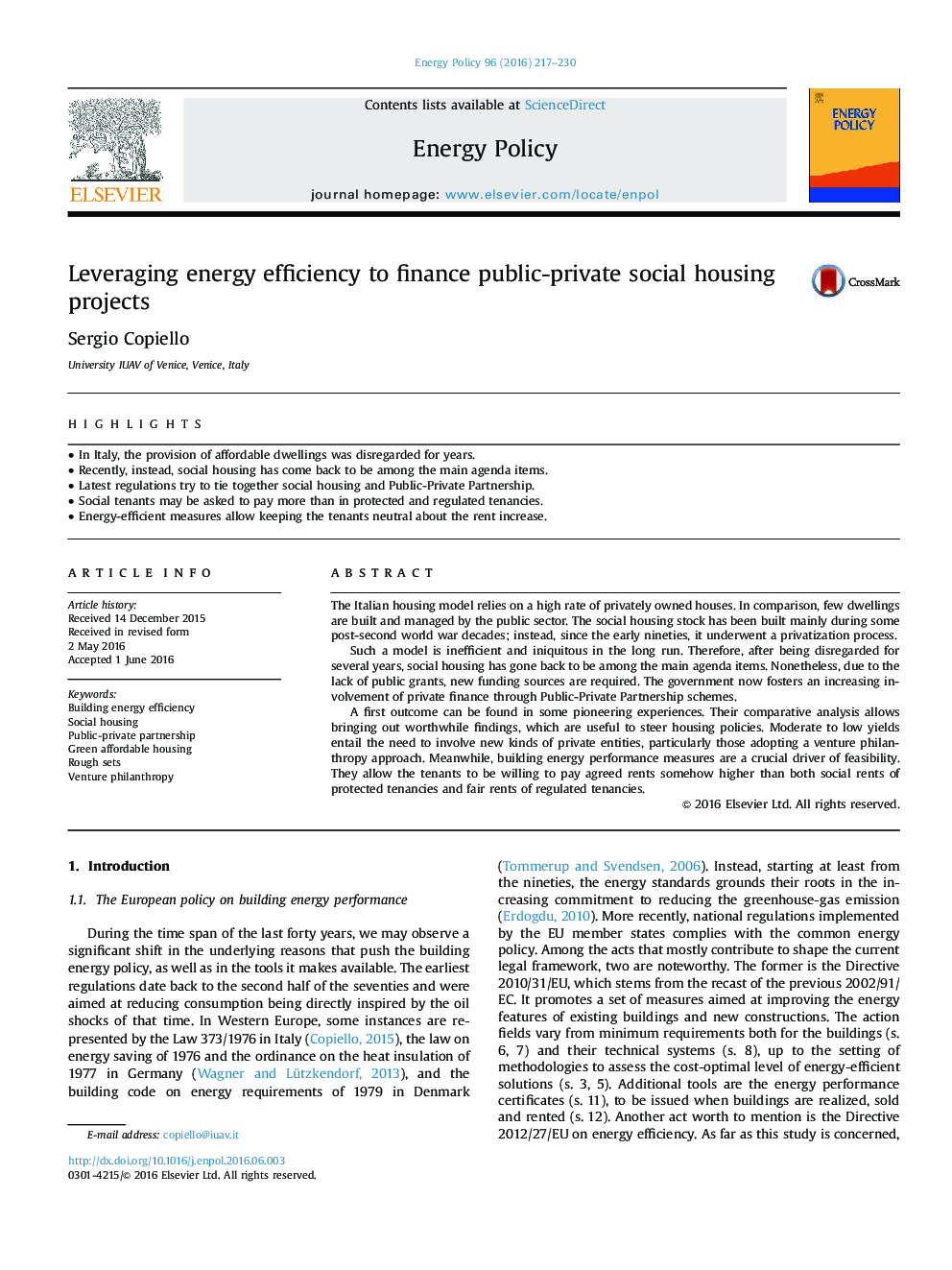 افزایش بهره وری انرژی برای سرمایه گذاری پروژه های مسکن اجتماعی عمومی و خصوصی 