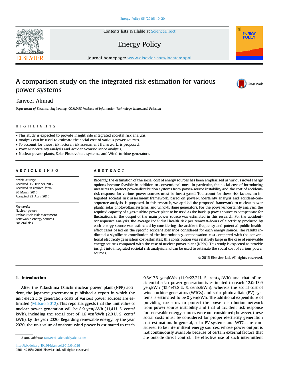 RETRACTED: A comparison study on the integrated risk estimation for various power systems
