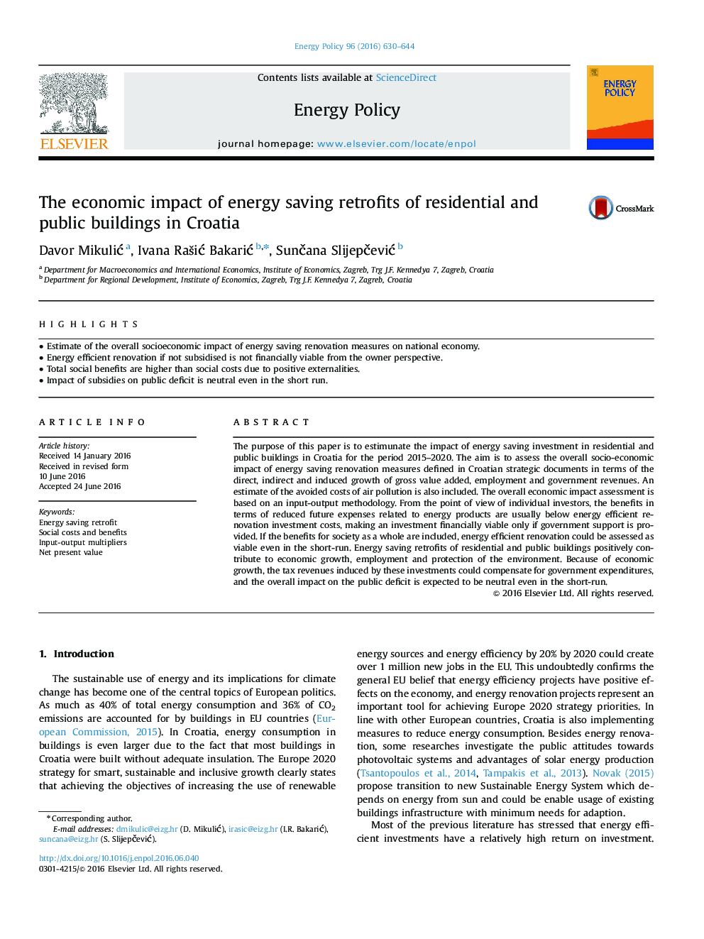 The economic impact of energy saving retrofits of residential and public buildings in Croatia