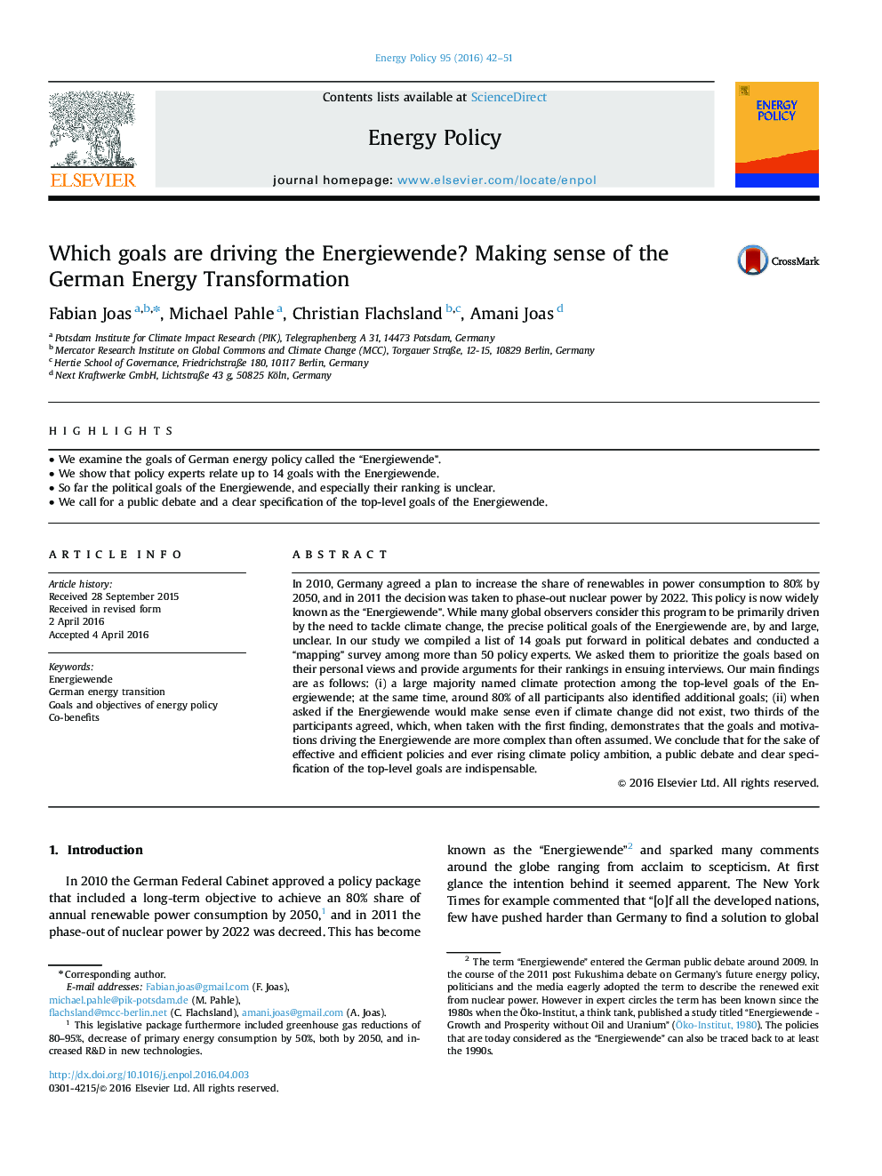 Which goals are driving the Energiewende? Making sense of the German Energy Transformation