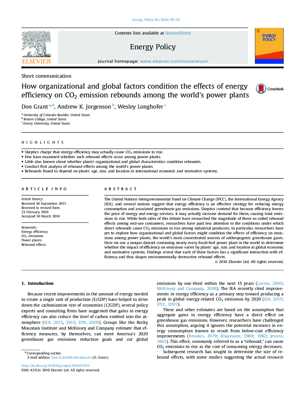 How organizational and global factors condition the effects of energy efficiency on CO2 emission rebounds among the world's power plants