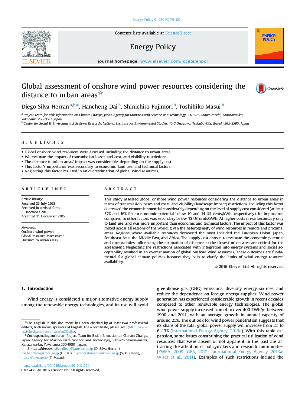 Global assessment of onshore wind power resources considering the distance to urban areas