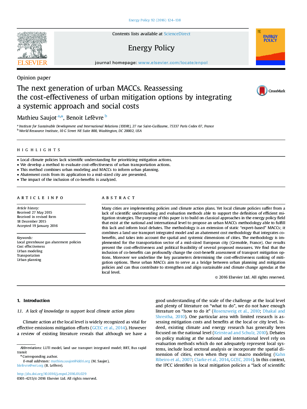 The next generation of urban MACCs. Reassessing the cost-effectiveness of urban mitigation options by integrating a systemic approach and social costs