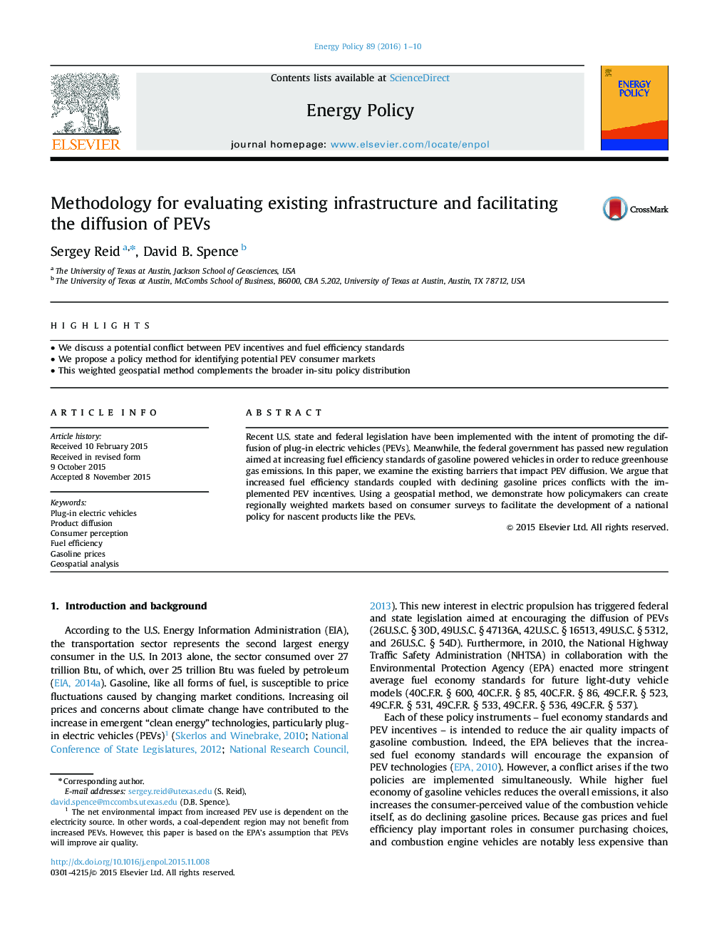 Methodology for evaluating existing infrastructure and facilitating the diffusion of PEVs