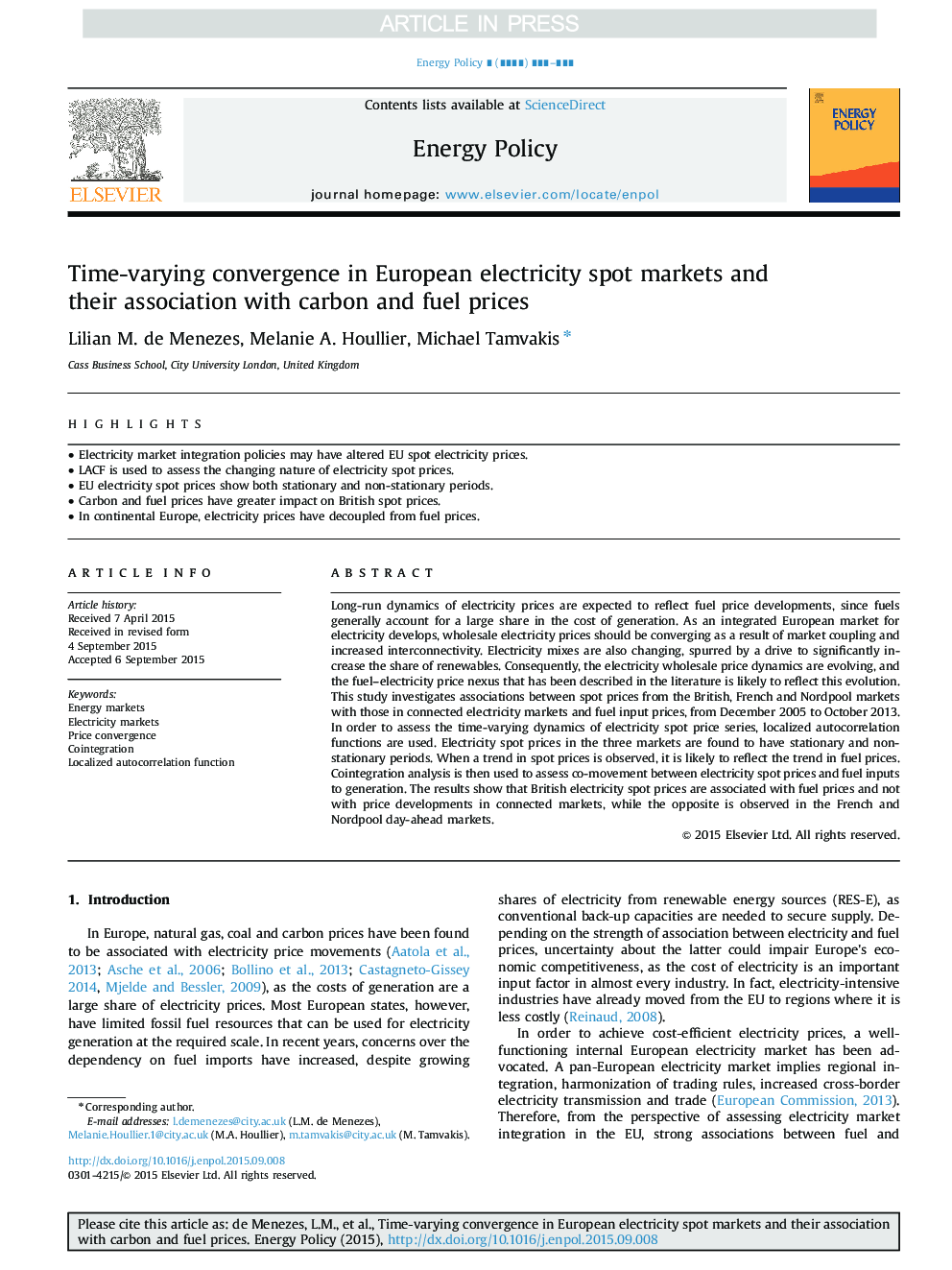 Time-varying convergence in European electricity spot markets and their association with carbon and fuel prices