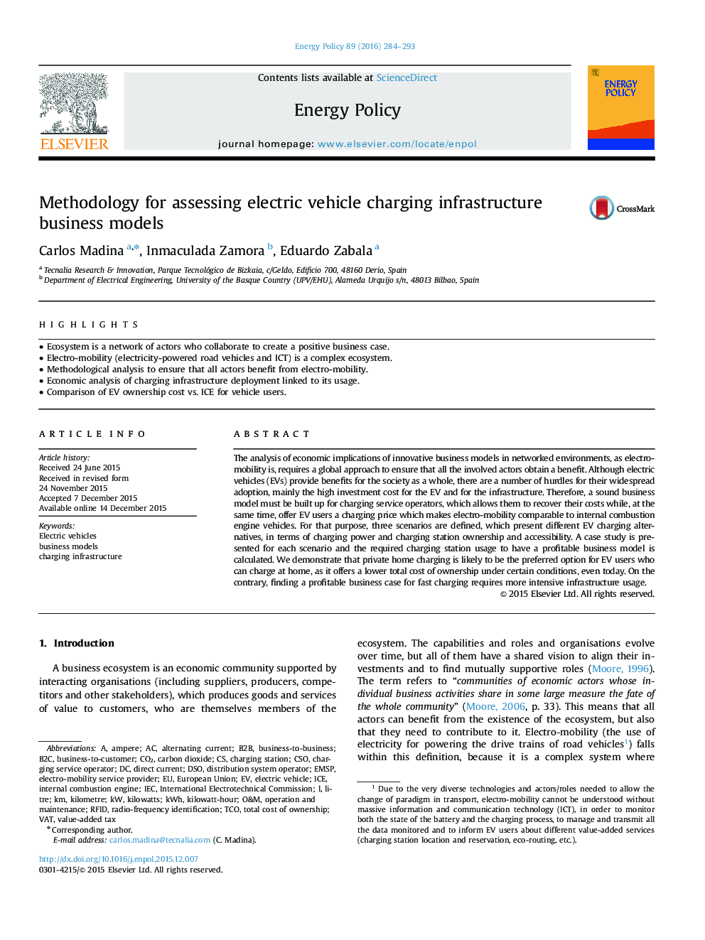 Methodology for assessing electric vehicle charging infrastructure business models