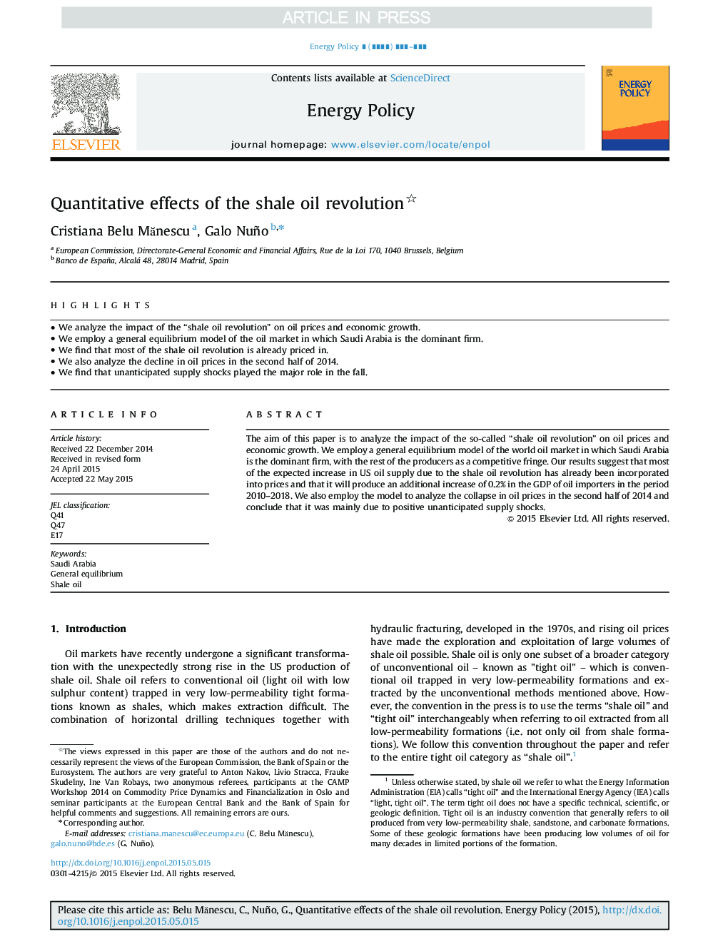 Quantitative effects of the shale oil revolution